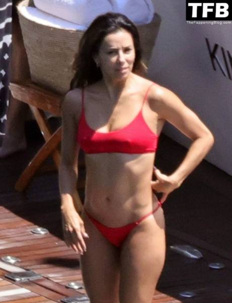 Eva Longoria Showcases Her Stunning Figure and Ass Crack in a Red Bikini on Holiday in Capri on modelfansclub.com